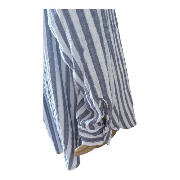 JANE AND DELANCEY Womens Plus Size 1X Striped Convertible Button Up Collar Shirt - Picture 7 of 9